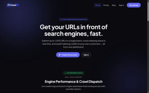 Screenshot of CrawlMe URL Indexer SaaS